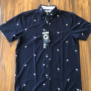 Fried Dark Navy Flamingo Button Down Shirt